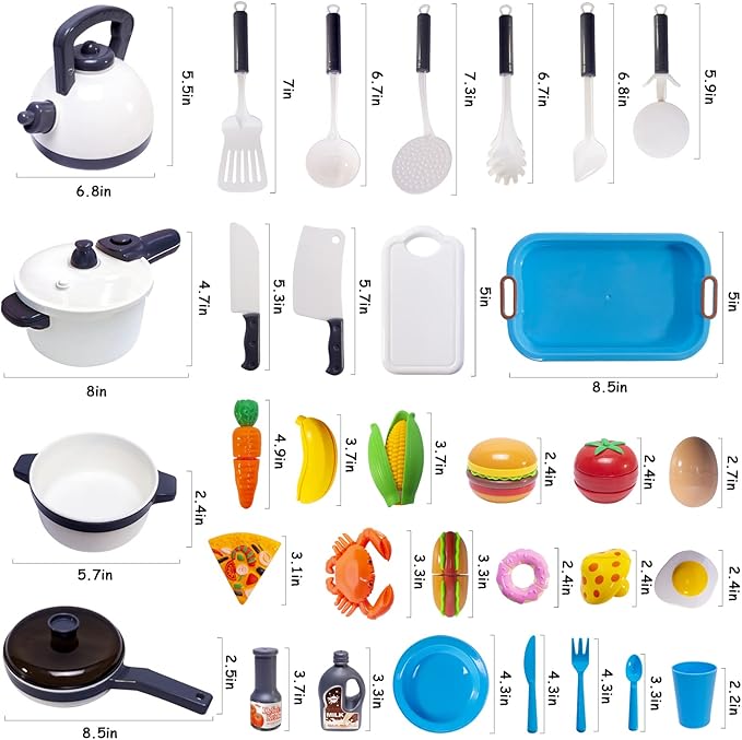 Kids Kitchen Toy Cookware with Play Food Toy Set,Kitchen Play Accessories with Pots and Pans,Cutting Food Toy Utensils,Play Dishes Learning Toys Gift for Toddlers Boys Girls(72 PCS)