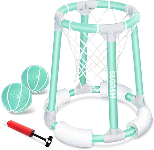 Sloosh Pool Basketball Hoop Toys, Floating Basketball Pool Game, Swimming Floats Toys with Balls Pump, Summer Outdoor Water Play Toy for Kids and Adults (Green)
