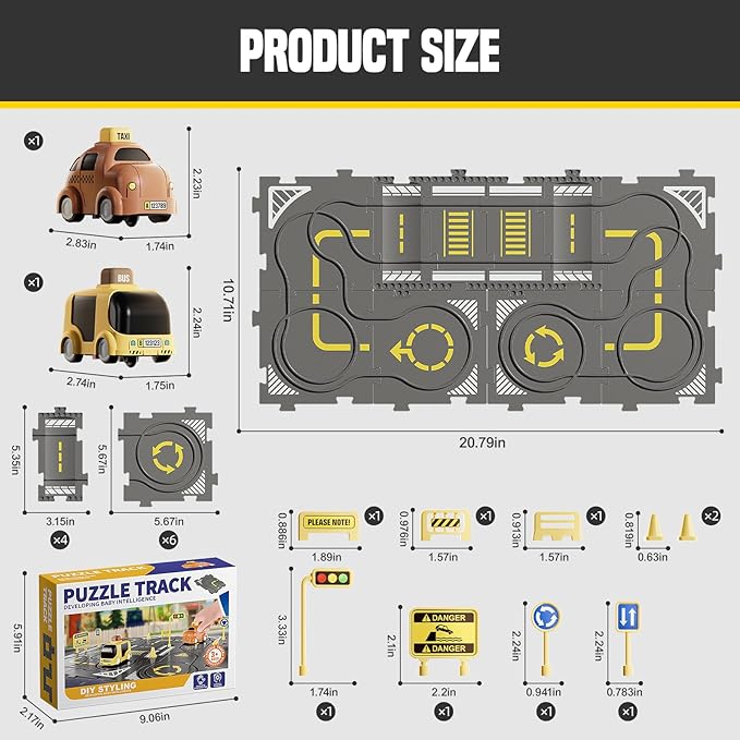 Large Puzzle Race Car Track Set for Toddlers Kids, Puzzle Tracks Car Play Set, Race Tracks Toys for Toddler Boys 3 4 5 6 Year Old Car Track Toys Birthday Gifts for Boys Age 3-5 4-6