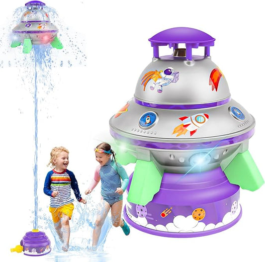UFO Water Rocket Sprinkler for Kids Yard, LED Light-Up Summer Fun STEM Learning and Backyard Water Play Toy, Birthday Gift for Boys and Girls 3 6 9 12+ Year Old