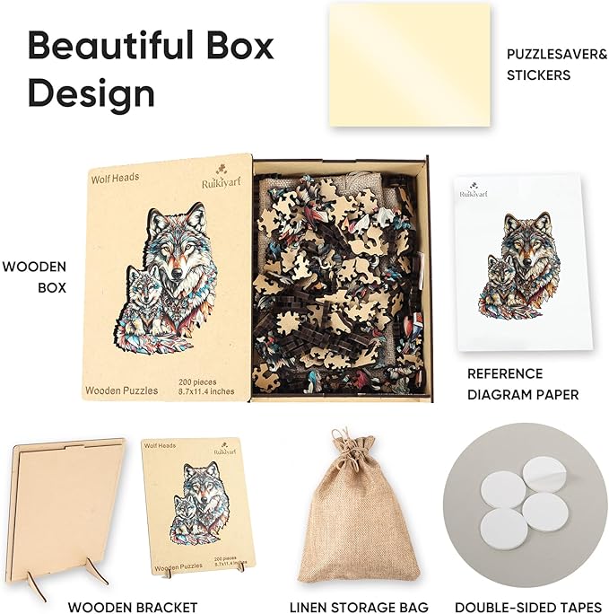 Wolf Family 500 Pieces Wooden Jigsaw Puzzles for Adults Unique Irregular Shape Fun Challenging Animal Puzzles for Kids and Couples on Birthday,Children’s Day,Christmas 12.2"*18.3"