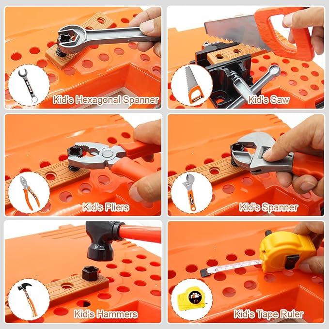 Kids Tool Bench Set, 90 PCS Toddler Tool Workbench with Realistic Electric Drill, STEM Construction Toy Tool Pretend Play Set, Outdoor Gift for Boys & Girls Age 3-5