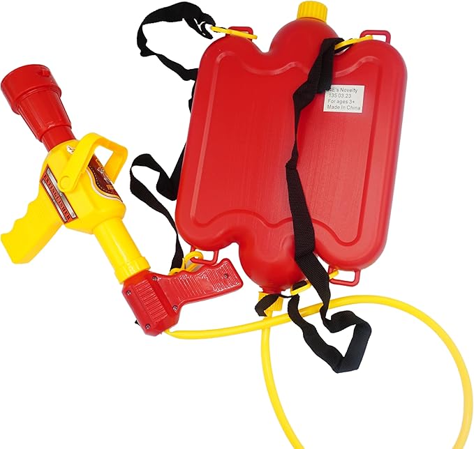4E's Novelty Firefighter Backpack Water Gun Blaster for Kids- Tank with Hose Shooter, Super Water Squirt Suitable for Outdoor Play Boys & Girls, Fireman Pretend Play