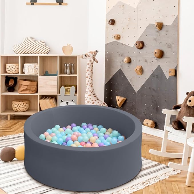 Baby Ball Pit 35.4" Soft Round Memory Foam Ball Pits NOT Included Balls Indoor Outdoor Playpen for Babies Toddlers Kids Great Gift for Girls Boys, Dark Gray