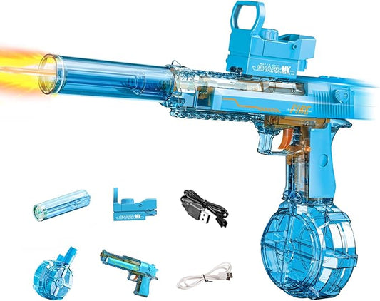 Electric Water Gun for Adults Kids, Automatic Squirt Watergun Pistol with Led Lights, Summer Outdoor Pool Beach Party Toys, Blue