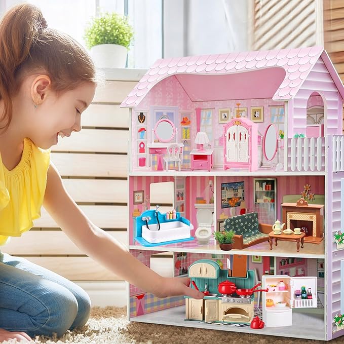 74 Pcs Dollhouse Furniture Mini Doll House Furniture Accessories Set Miniature 1 12 Scale Furniture Small Play House Toy Kids Toddler Boy Girl Tiny House Kitchen Bedroom Bathroom Living Room