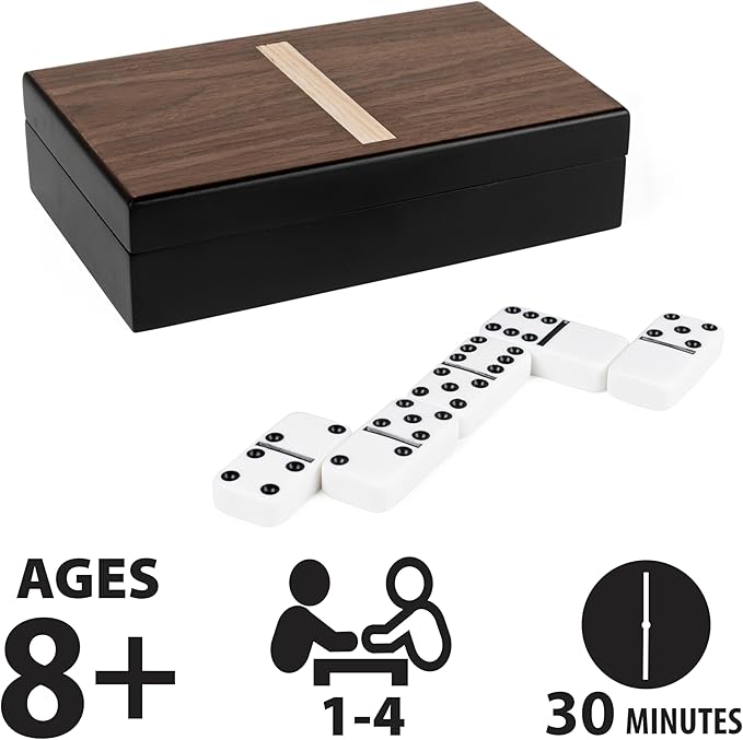 Spin Master Games, Cardinal Legacy Deluxe Double-6 Dominoes, Classic Board Game Set of 28 Dominoes in Lined Wooden Case, for Kids & Family, 1-4 Players, for Ages 8 & Up