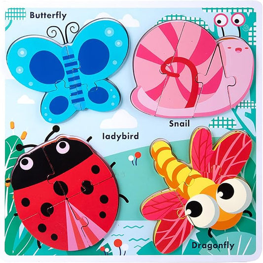 Wooden Jigsaw Puzzles for Toddlers 2-4 Years Old Girls Boys Jumbo Base Chunky Puzzle Ages1-3 Toddler Fun Gifts for 24-36 Months