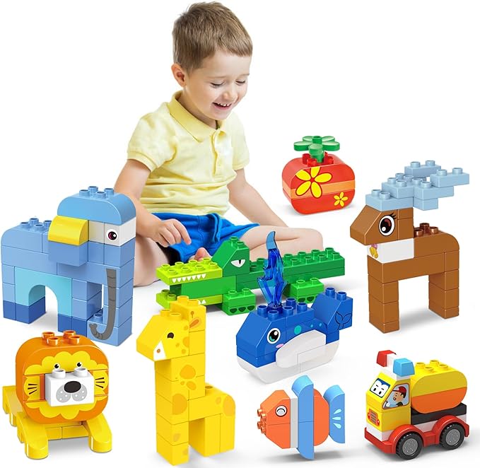 205 PCS Animals Building Blocks Sets/Compatible with DUPLO Blocks Legos for Toddlers 3-5/Party Favors for Kids/STEM Large Building Bricks Toys/Classic Big Blocks Set for Kids Age 3,4,5,6,7,8+