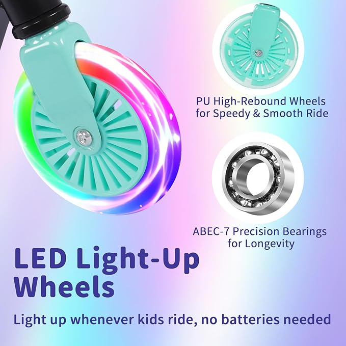 BELEEV V3 Scooter for Kids with Light-Up Wheels & Stem & Deck, 2 Wheel Folding Scooter for Girls Boys, 4 Adjustable Height, Lightweight Kick Scooter with Handy Kickstand for Children Ages 3-12