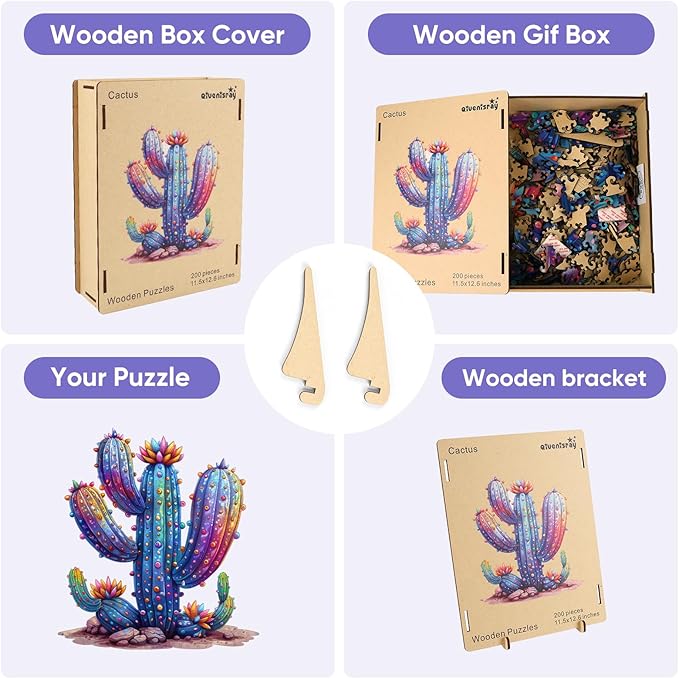 Wooden Puzzles for Adults,Cactus Wooden Jigsaw Puzzles 500pcs,16.8x18.5in,Royal,Unique Shape Adult Puzzles,Irregular Wood Puzzles Creative Gift for Adults and Kids Family Game