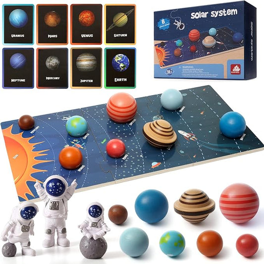 Wooden Solar System Model Board,Kids Solar System,Montessori Planet Toys,Educational Planets Balls,Preschool Learning Puzzle,Space Learning Toys