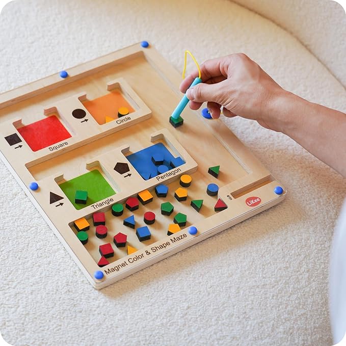 LiKee Strong Magnetic Maze, Montessori Toys for 1 2 3 Years Old Boy Girl, Wodden Puzzle Develop Fine Motor Skills, Kids On Road Trip Travel Airplane Activity, 1-5 Preschool Learning Shape & Color