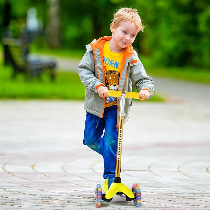 Kids 3-Wheel LED Kick Scooter - Adjustable Height, Lean-to-Steer for Boys & Girls Ages 3-8