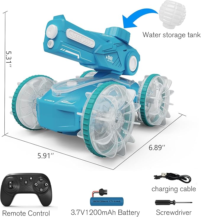 Tecnock Amphibious Remote Control Car Boat for Kids, 2.4GHz 4WD Water Squirt RC Stunt Car with LED Lights, 45-Minute Playtime, Pool Toy Gift for Boys and Girls Ages 6+