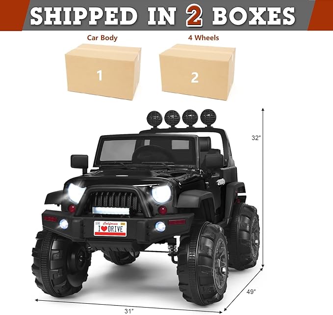 Costzon Ride on Car, 12V Battery Powered Electric Vehicle w/Parent Remote Control, Spring Suspension, Storage, 3 Speeds, LED Light, MP3, Music, USB & AUX Port, Electric Car for Kids (Black)