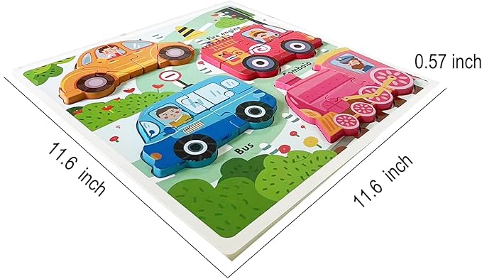 Wooden Puzzles for Toddlers 1-3, Jumbo Base Vehicle Puzzles 2-4,Toddler Boys Toys Birthday Gifts
