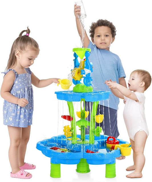 MoKo Water Table for Toddler 3+, 3-Tier Water Table for Kids Ages 4-8 for Outdoors Play, Kids Water and Sand Activity Sensory Playset, Sensory Table for Summer Beach Backyard, Blue-Green Dolphins