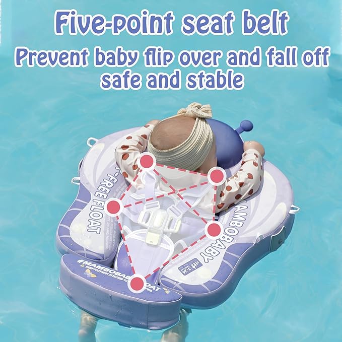 Mambobaby Float Add Tail Baby Swim Float with Canopy Solid Pool Infant Swim Trainer Swimming Training Lying Air Free Water Floats Non-Inflatable Waist Swim Ring for Toddlers (Butterfly-Purple)