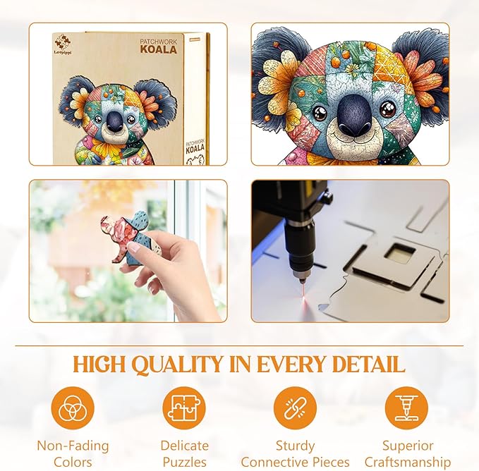 Wooden Puzzles for Adults, Wooden Jigsaw Puzzles for Adults Kids, Patchwork Koala Unique Shaped Wood Puzzles Adult, Creative Birthday Gifts for Friends Family Game (8.5 * 8.1in 100pcs)