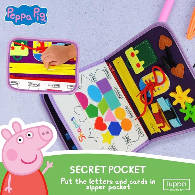 Peppa Pig Toddler Busy Board โ Montessori toys for 1 2 3 4 Year Old, Educational Activity Sensory Board for Preschool Learning Fine Motor Skills, Gift Toys for Boys Girls, Airplane Car Travel Toy