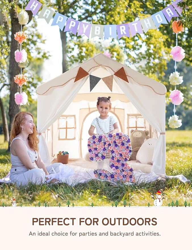 besrey Kids Tent, Kids Playhouse 2 in 1 with Padded Mat and Lights, Large Play Tent with 2 Doors & 4 Windows, Kids Play Tent Indoor & Outdoor, Christmas Toddler Tent for Kids, 51" x35" x 51"