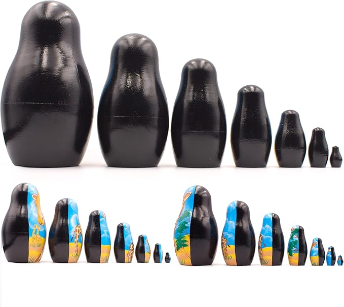 Giraffe Nesting Dolls Set of 7 pcs - Matryoshka Doll with Decorative Giraffe Figurines - Giraffe Stuff - Giraffe Gifts - Wood Giraffe Decor - Giraffe Wood Craft