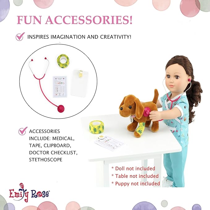 Emily Rose 18 Inch Doll Clothes 6 PC Doctor Veterinarian Vet Nurse Scrubs & Accessories Outfit Set, Including Stethoscope | Mom's Choice Award Winner | Compatible with 18" American Girl Dolls