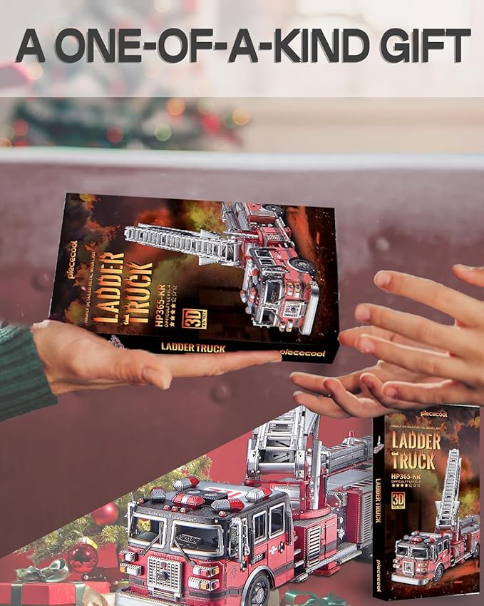 Piececool 3D Metal Puzzles for Adults, Ladder Truck Fire Engine Model Kits Building, Challenge to Assemble DIY Craft Kits, Best Birthday Christams Gifts - 354 Pcs