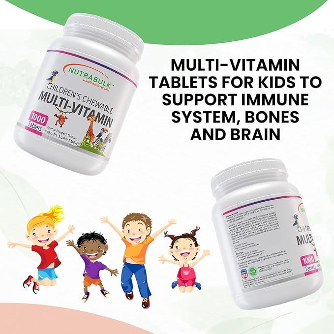 Children’s Chewable Multi-Vitamins - Promoting Kids' Overall Development - USA-Made, May Help to Support Immune, Bone, Brain & Overall Well Being- Vegan & Gluten Free - 1000 Cherry Tablets