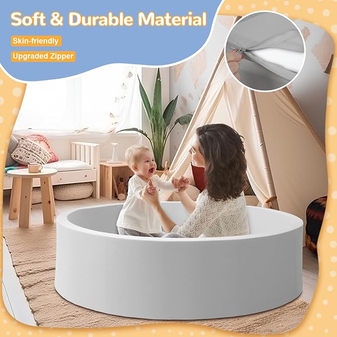 Baby Ball Pit 47.2" Soft Round Memory Foam Ball Pits NOT Included Balls Indoor Outdoor Playpen for Babies Toddlers Kids Great Gift for Girls Boys, Gray