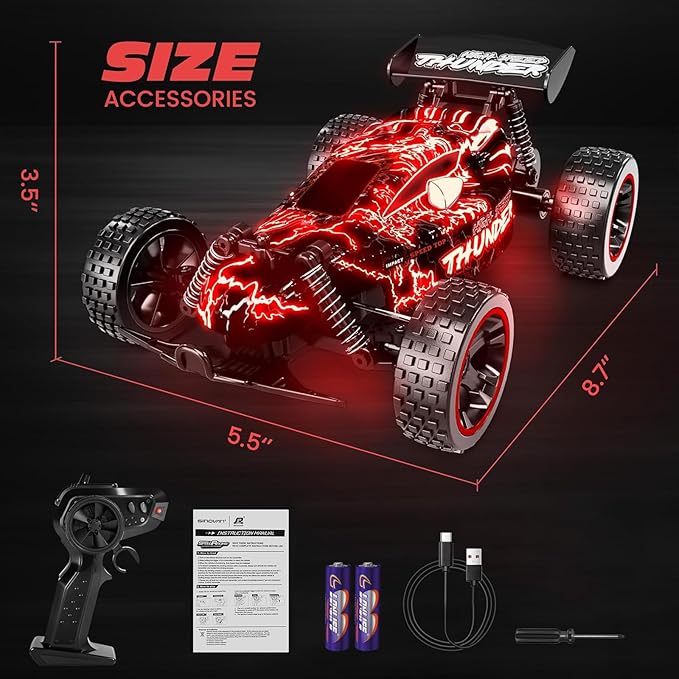 Tecnock RC Cars Remote Control Car for Boys and Girls, 1:18 Scale RC Car with LED Lights, 2.4GHz 2WD All-Terrain RC Truck, Rechargeable Battery for 50-Min Play, Gifts for Kids