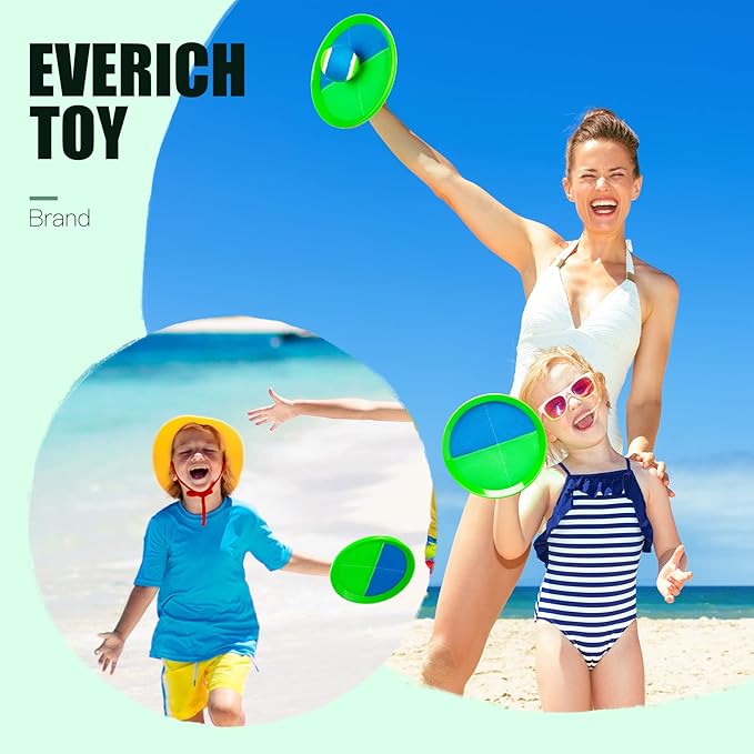 EVERICH TOY Upgraded Toss and Catch Ball Game Set - Indoor and Outdoor Games for Kids 3-12, Beach Sand Pool Water Toy Includes 2 Paddles 2 Sticky Balls, Great Birthday Gifts for Boys Girls