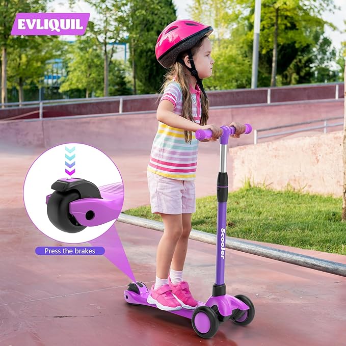 Kids Scooter,LED Lighted Wheels and 3 Adjustable Height Handlebars Scotters for Kids 3-12,3 Wheel Toddler Kick Scotter for Boys & Girls up to 132 Lbs.
