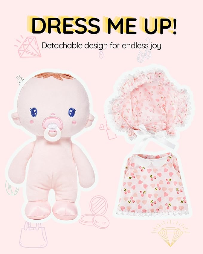 Soft Baby Doll Toys (9''), My First Baby Rag Doll for 1 Year-Old Girl Birthday Gift, Christmas Plush Toys Gift for Toddler Kids Infants-Cherry Baby