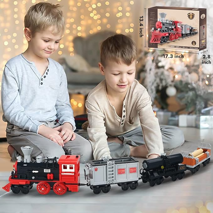 BRICK STORY City Freight Building Set, Retro Cargo Train Model, Classic Steam Train Building Blocks Toys, Creative Gift for Boys Kids Aged 8-14, 623 Pieces