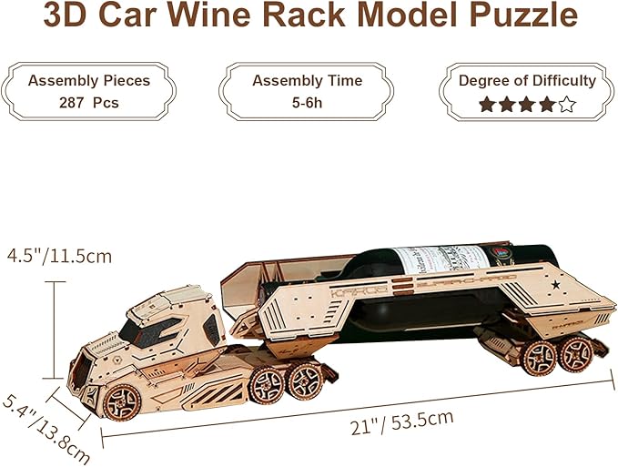3D Wooden Puzzle for Adults, Wooden Red Wine Rack Mechanical Model Kit, DIY Funny Puzzle Handicraft Wood Craft Kit, Birthday Gift for Family & Friends Women Men, Home Decor