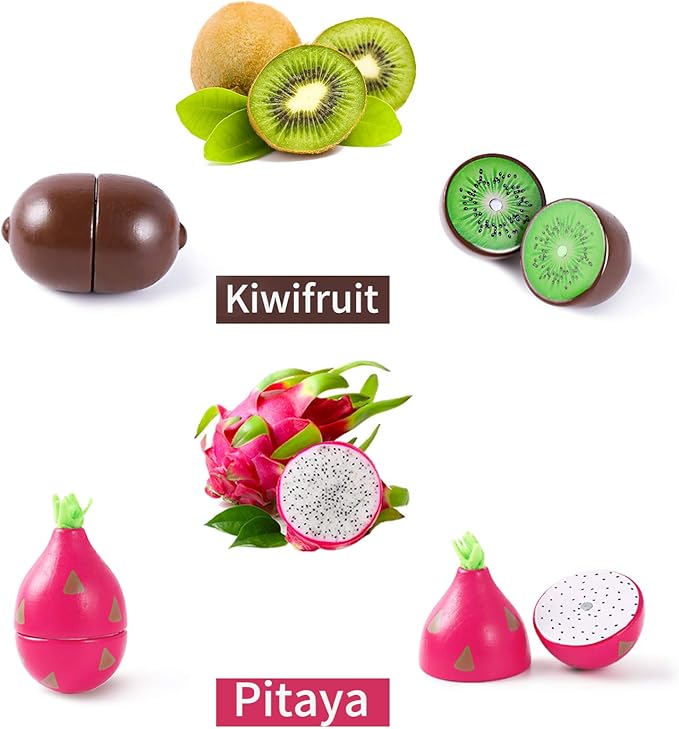 iPlay, iLearn Wooden Play Food Toy, Kids Wood Cutting Magnetic Fruit Vegetables, Toddler Cooking Pretend Play Kitchen Food Set, Montessori Educational Birthday Gift for Age 3 4 5 6 7 Year Old Girl Boy