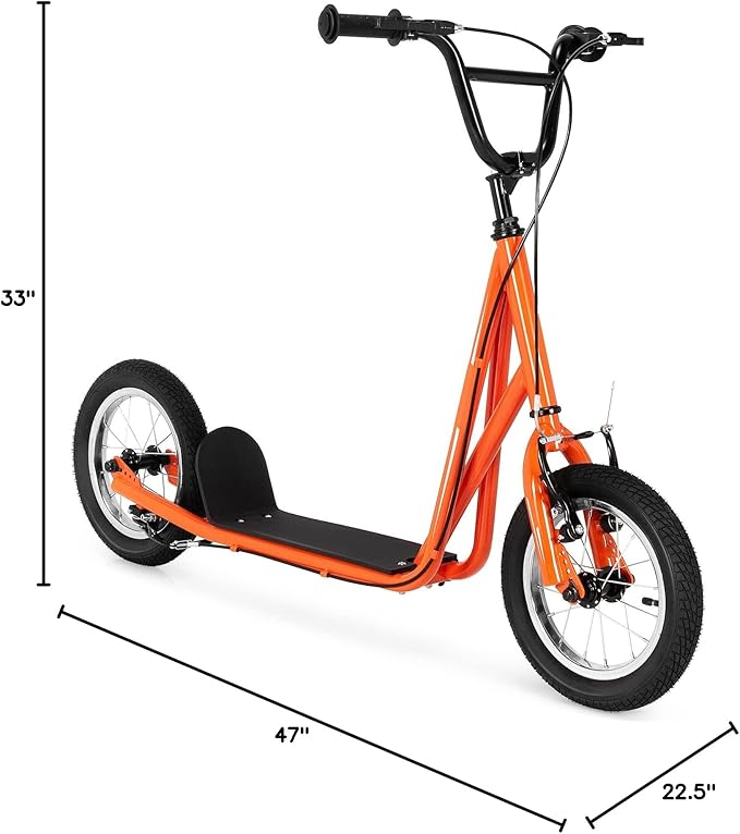 Goplus Youth Kick Scooter, Kids Kick Scooter W/ 12-Inch Air Filled Wheels, Carbon Steel Frame, Adjustable Handlebar, Front and Rear Dual Brakes, Ride On Toys for Adults Teens 8+