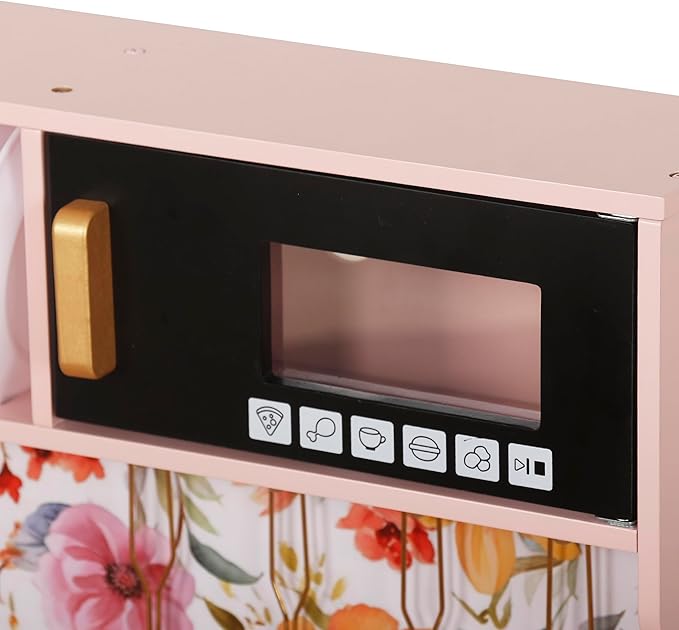 Wooden Play Kitchen Toy Set with Light, Kids Children Pretend Toy Kitchen Playset, Sink Play Toy Oven with Microwave,Toddler Cooking Set Toy for Ages 3+Baby Girls Boys (Pink)