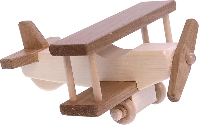 AmishToyBox.com Wooden Airplane Toddler Toy, Kid-Safe Finish, Harvest Stain and Natural Finish