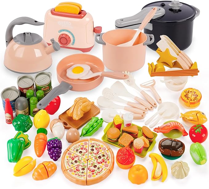 106Pcs Play Kitchen Accessories, Kids Kitchen Toy, Toddler Pretend Cooking Playset with Play Pots,Cooking Utensils,Toy Vegetables,Preschool Learning Education Toys Gift for Girls Boys
