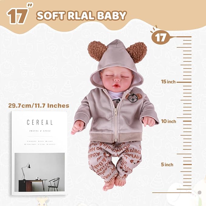 BABESIDE Lifelike Reborn Boy Doll Tero 17 Inches Realistic Baby Doll with Soft Cloth Body Limbs Poseable Real Life Baby Dolls with Feeding Accessories for Kids Ages 3+