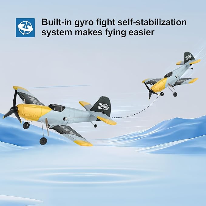 RC Plane Toy Drones 3 Channel BF-109 Airplane,2.4GHz 6-axis Gyro Stabilizer RTF Glider Aircraft Plane or Beginners Adults Kids with Xpilot Stabilization System Fighter