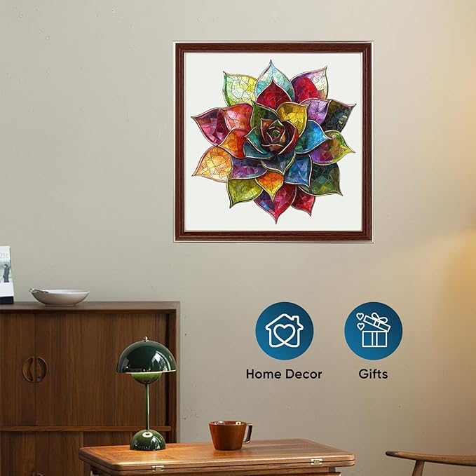 Puzzles for Adults 500 Pieces,Colorful Succulent Wooden Puzzles, 5MM Thick Unique Shaped Flower Jigsaw Puzzles Birthday Gifts for Kids Family Game 16.8 * 16.9inch