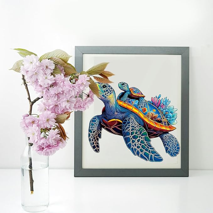 Wooden Jigsaw Puzzles for Adults Teens Kids, Parent and Child Sea Turtle Wood Puzzle, 200 Pieces Unique Animal Shaped Puzzle, Fun Challenging Family Games, 11.49" x 9.65", Gift Box Included
