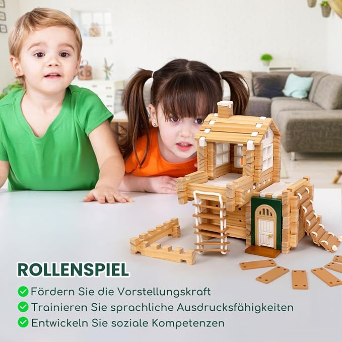 Jovi-mindly&Notchies 107 Pcs Wooden Blocks Toys with Door and Windows,Classic Old Fashioned Toys,Wooden Building Blocks for Kids Ages 4-8 Boys and Girls,FSC Certified,Graduate Gifts