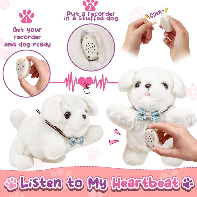 Golray Toy Dog for Kids Girls, Stuffed Dog with Heart Beat & Skeleton Transform, Sling Carrier & Toddler Girl Toy Kid Plush Puppy Pet Care Pretend Play Set, Birthday Gift for Girl 3 4 5 6 7 Years Old