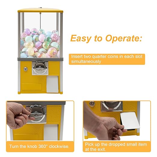 Vending Machine, 20.87Inch Height Candy Gumball Machine with Load Capacity Gumball Bank, Metal Candy Vending Machine for 1.77-1.97Inch Gadget,Portable Candy Dispenser Machine for Retail Shop (Yellow)