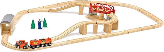 Melissa & Doug Swivel Bridge Wooden Train Set (47 pcs) - Wooden Train Set For Kids Ages 3+